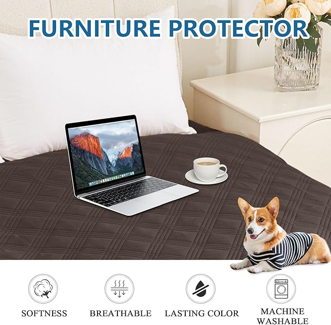 hyha Waterproof Dog Blanket, Reversible Pet Bed Blanket, Soft Sofa Couch Cover for Dogs Washable, Waterproof Pet Couch Covers for Sofa Puppy Cats Furniture Protector(30"x53", Chocolate/Beige)