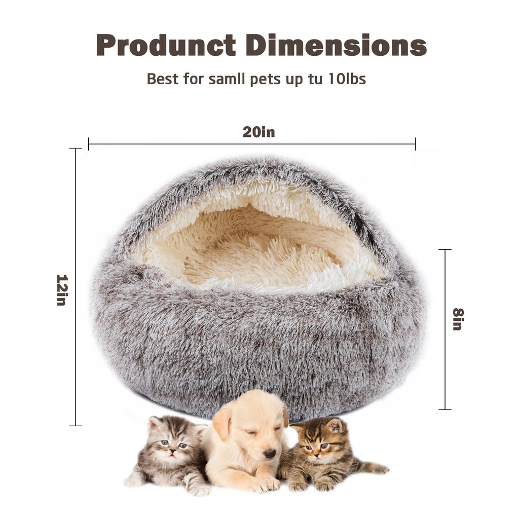 BELEEWILWON Cat Bed for Indoor Cats, Calming Cozy Cave with Self-Warming Plush, Entire Bed Machine Washable & Anti-Slip Base, Breathable Pet Bed for Small Cats&Dogs All Seasons (Khaki, 20 * 20inch)