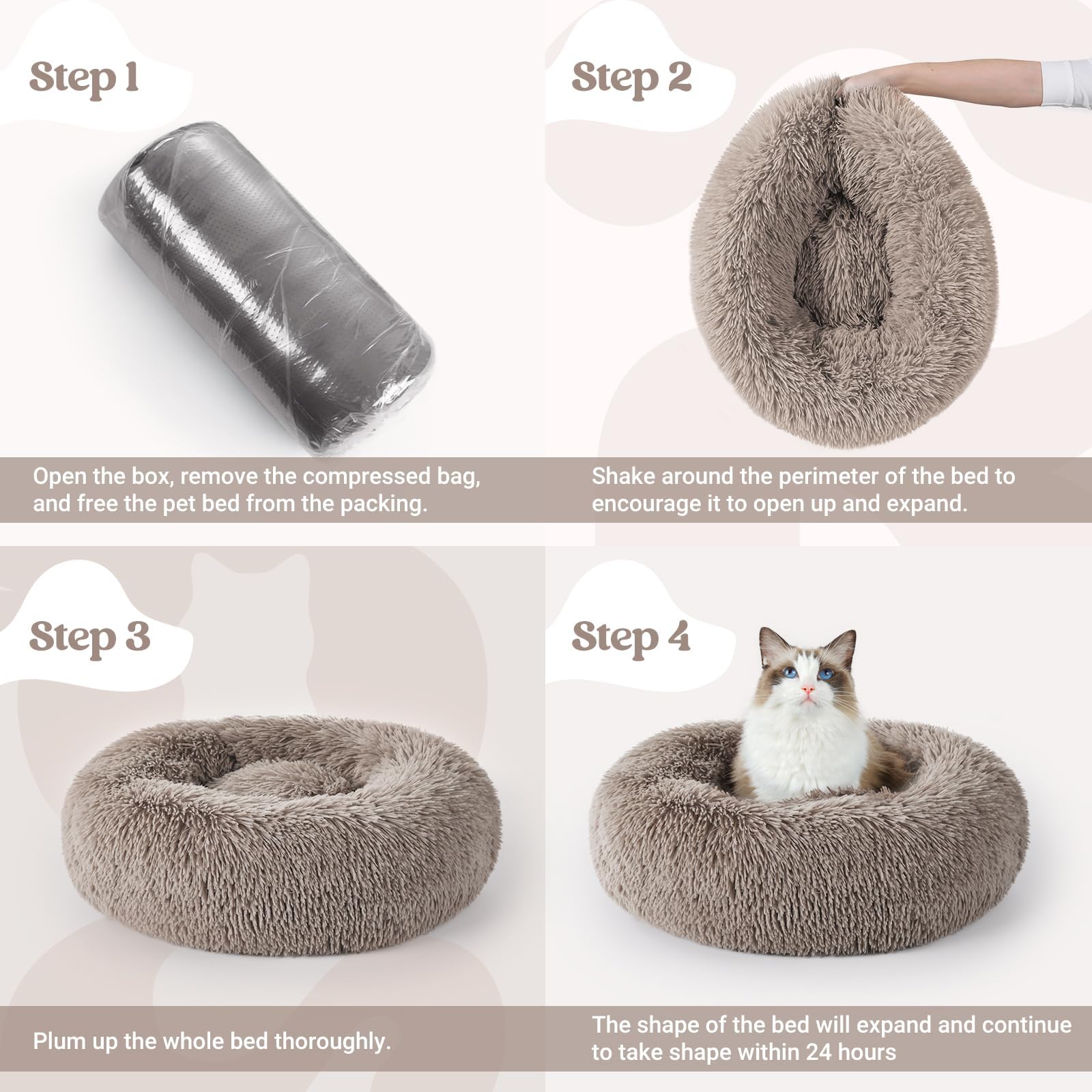 rabbitgoo Calming Cat Beds for Indoor Cats, 20 inches, Khaki