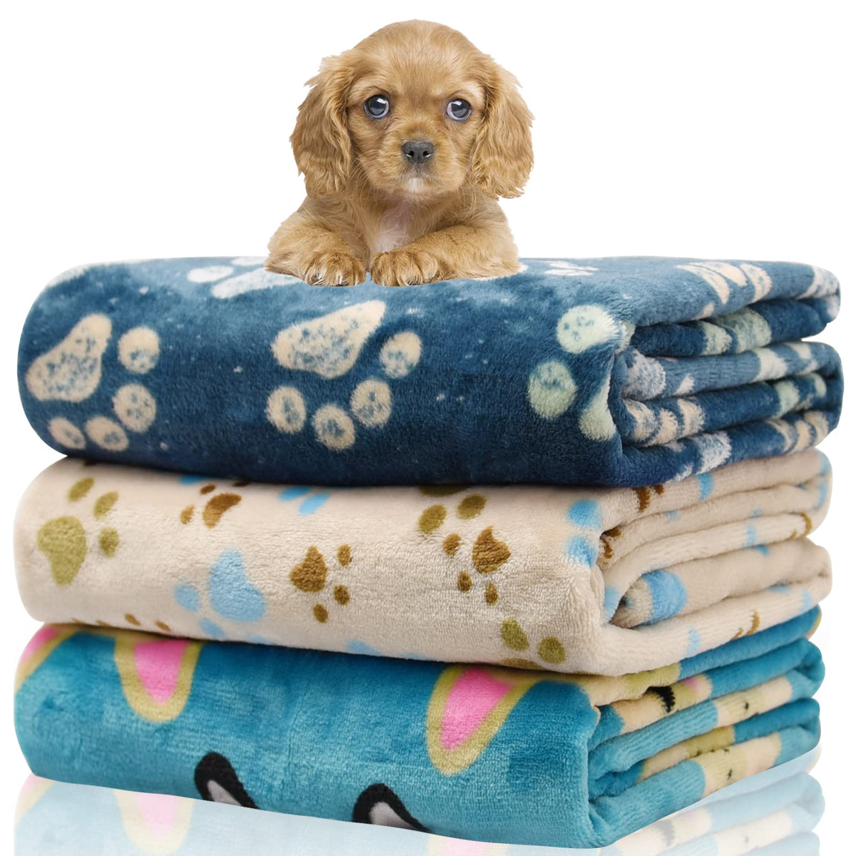 Rezutan 3 Pack Premium Soft Dog Blanket for Medium Dogs Puppy & Cat