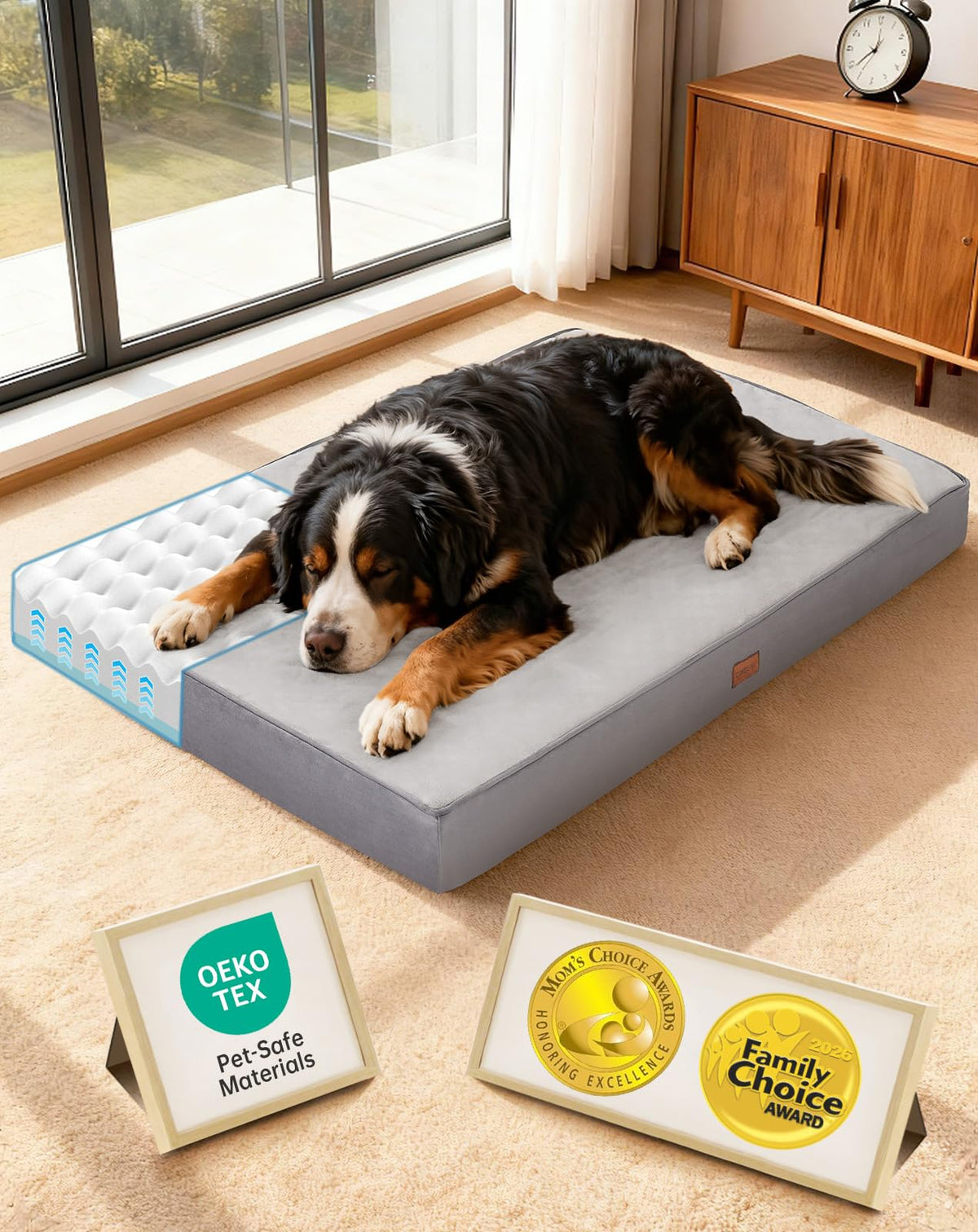 OhGeni Orthopedic Waterproof Large Dog Bed, Memory Foam, 41 inch-XL(Gray)