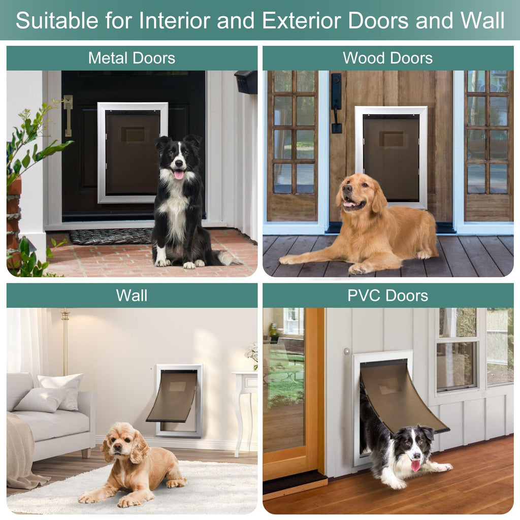 Dog Door Aluminum Pet Door with Large Flap 11" x 16", Doggie Door Designed with Automatic Closing Magnetic Flap, Telescoping Tunnel & Lockable Sliding Panel for Extreme Weather, Large