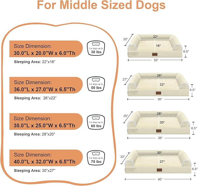 Large Dog Bed Orthopedic Washable: Beds Bolster XL Bed Large Big Dogs Egg Crate Foam Couch Sofa Waterproof with Removable Cover - Beige