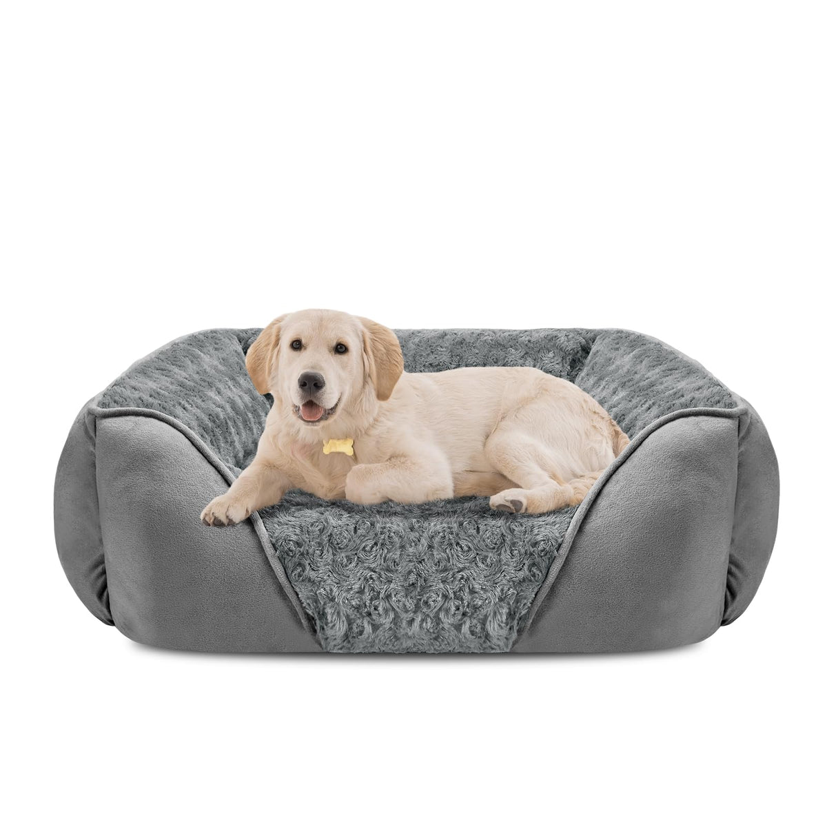 INVENHO Large Rectangle Orthopedic Dog Bed for Medium Small Dogs, Washable Soft Calming Puppy Sleeping Cuddler With Anti-Slip Bottom L(30"x24"x9")
