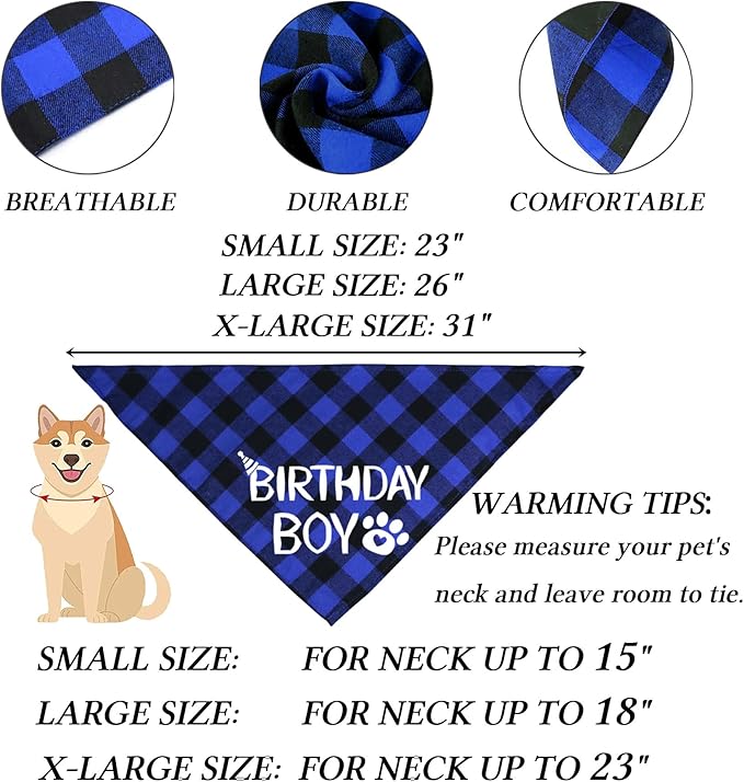 STMK Dog Birthday Decorations, Multi Sizes Dog Birthday Hat Dog Birthday Bandana Boy Bow Tie Birthday Numbers It’s My Bday Mother Puppers Banner for Medium Large Dogs Pets (Large, Blue)