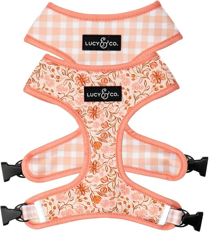 Lucy & Co. Reversible Dog Harness - Water-Repellent Neoprene, Dual-Print Design, Easy Swap Style, Adjustable Comfort Fit - Woodland Wildflowers Reversible Harness - Large