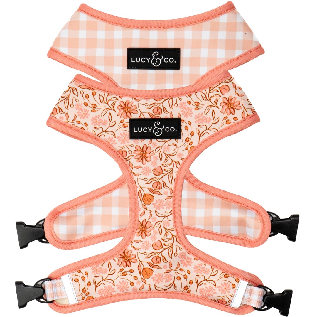 Lucy & Co. Reversible Dog Harness - Water-Repellent Neoprene, Dual-Print Design, Easy Swap Style, Adjustable Comfort Fit - Woodland Wildflowers Reversible Harness - Small