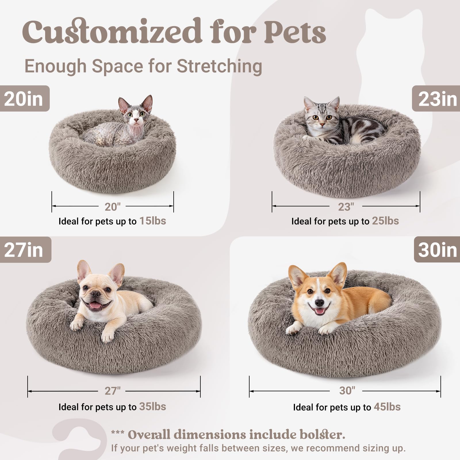 rabbitgoo Calming Cat Beds for Indoor Cats, 20 inches, Khaki