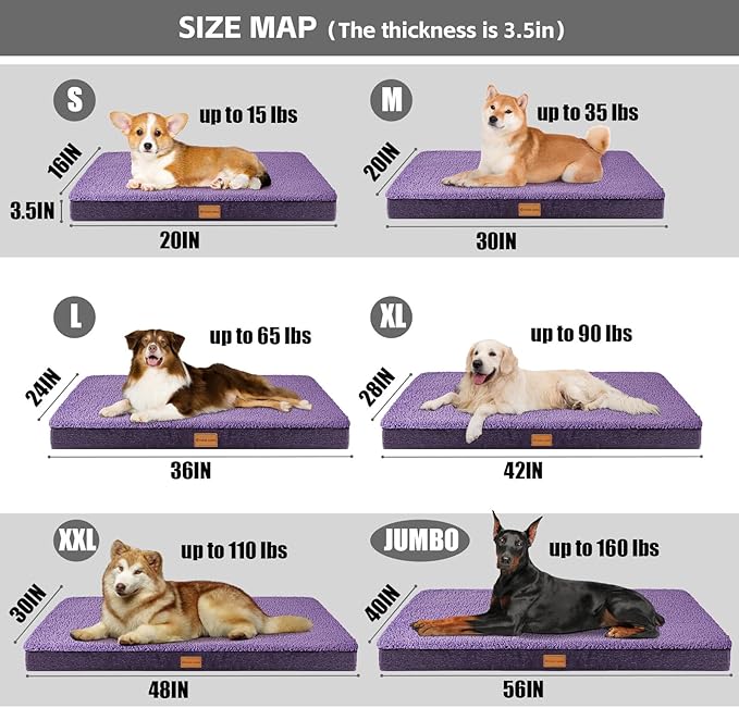 Patas Lague Orthopedic Large Dog Bed Washable Pet Sofa Mat 56''X40''Purple