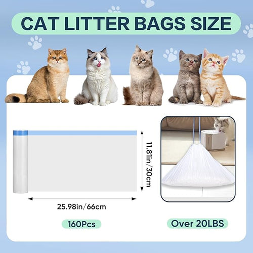 160 Count Cat Litter Box Liners Compatible with PetPivot AutoScooper 11/12 & Cumrige & Fsitego & Fumoi Self Cleaning Litter Box, Cat Litter Liners for Automatic Litter Box, 25.98" x 11.81"