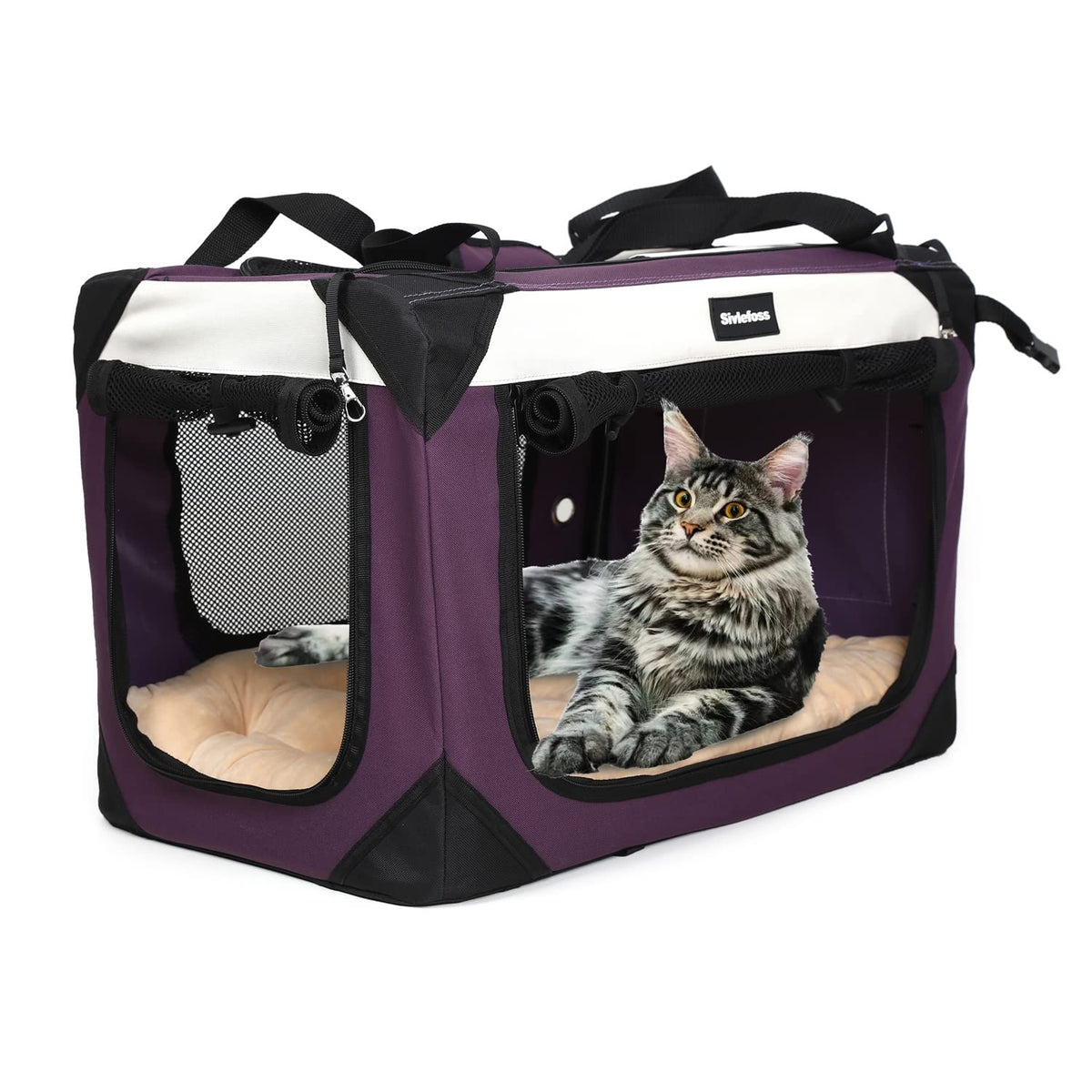 Sivlefoss Collapsible Travel Dog Crate Portable Soft-Sided Pet Kennel Extra Large Cat Carrier with Soft Plush Fur Mat for Indoor and Outdoor,28x20x20in Sky Blue