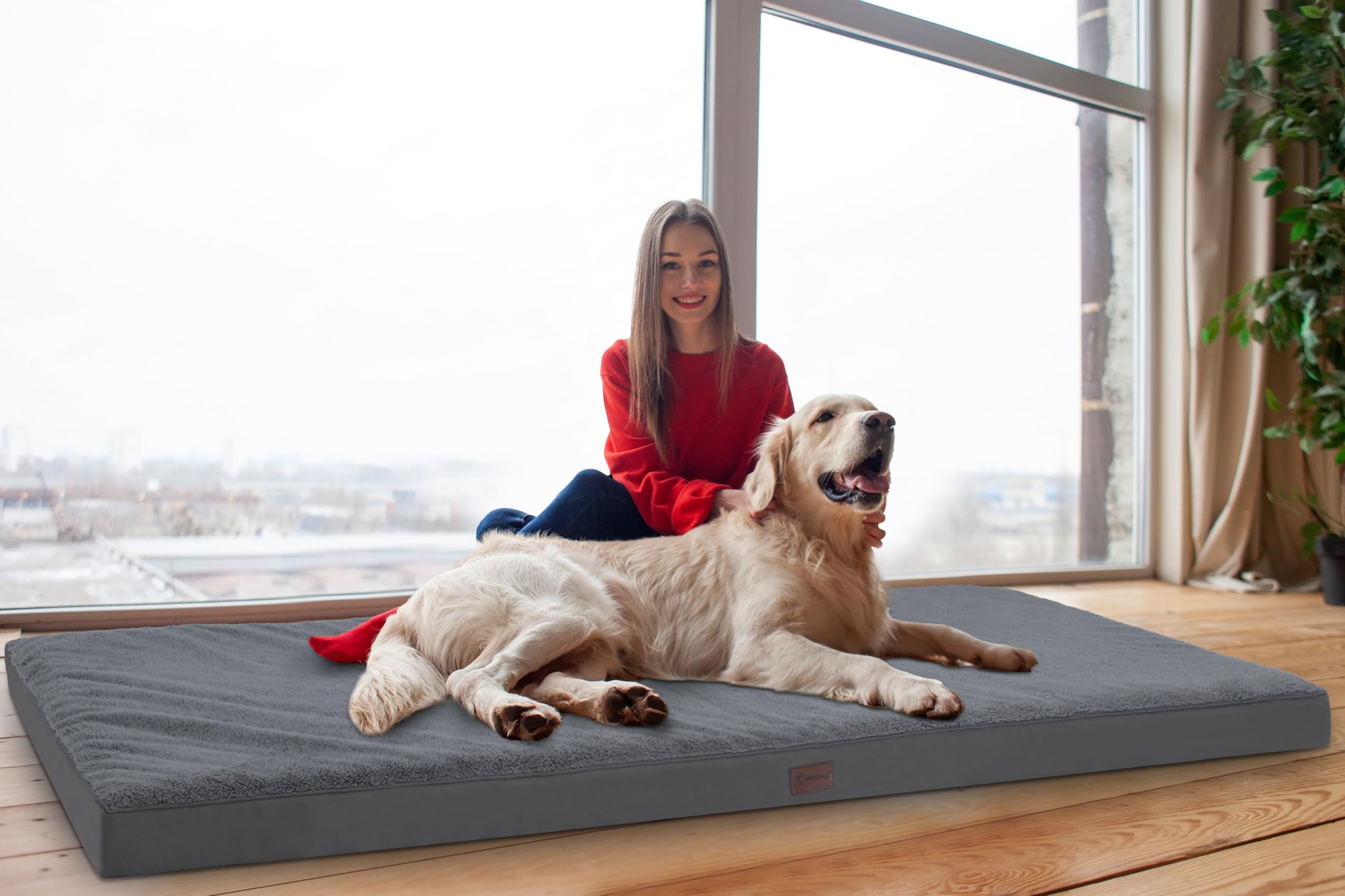 MIHIKK Waterproof Orthopedic Human Dog Bed 75x38 Grey