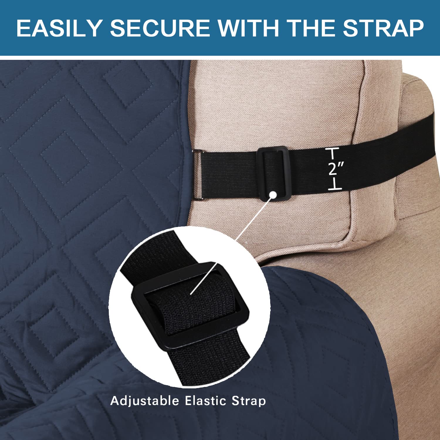 H.VERSAILTEX Reversible Loveseat Cover Furniture Protector Anti-Slip Water Resistant 2" Elastic Straps Couch Covers Pets Kids Fit Sitting Width Up to 54"(Oversized Loveseat: 75" x 98", Navy/Beige)