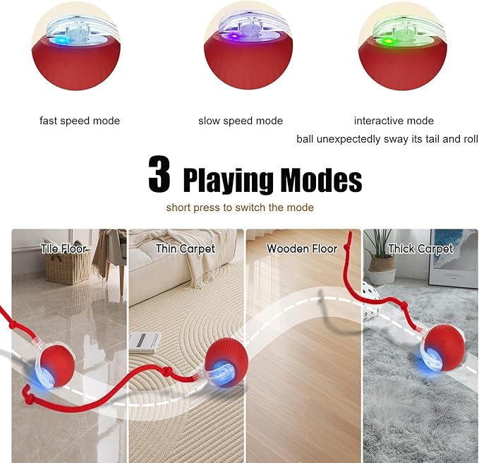 molxiobul Interactive Dog Cat Toy Ball, Upgraded Rechargable Smart Automatic Rolling Pet Ball with Tail, Fast Moving Toy for Bored Indoor Kitty Puppy
