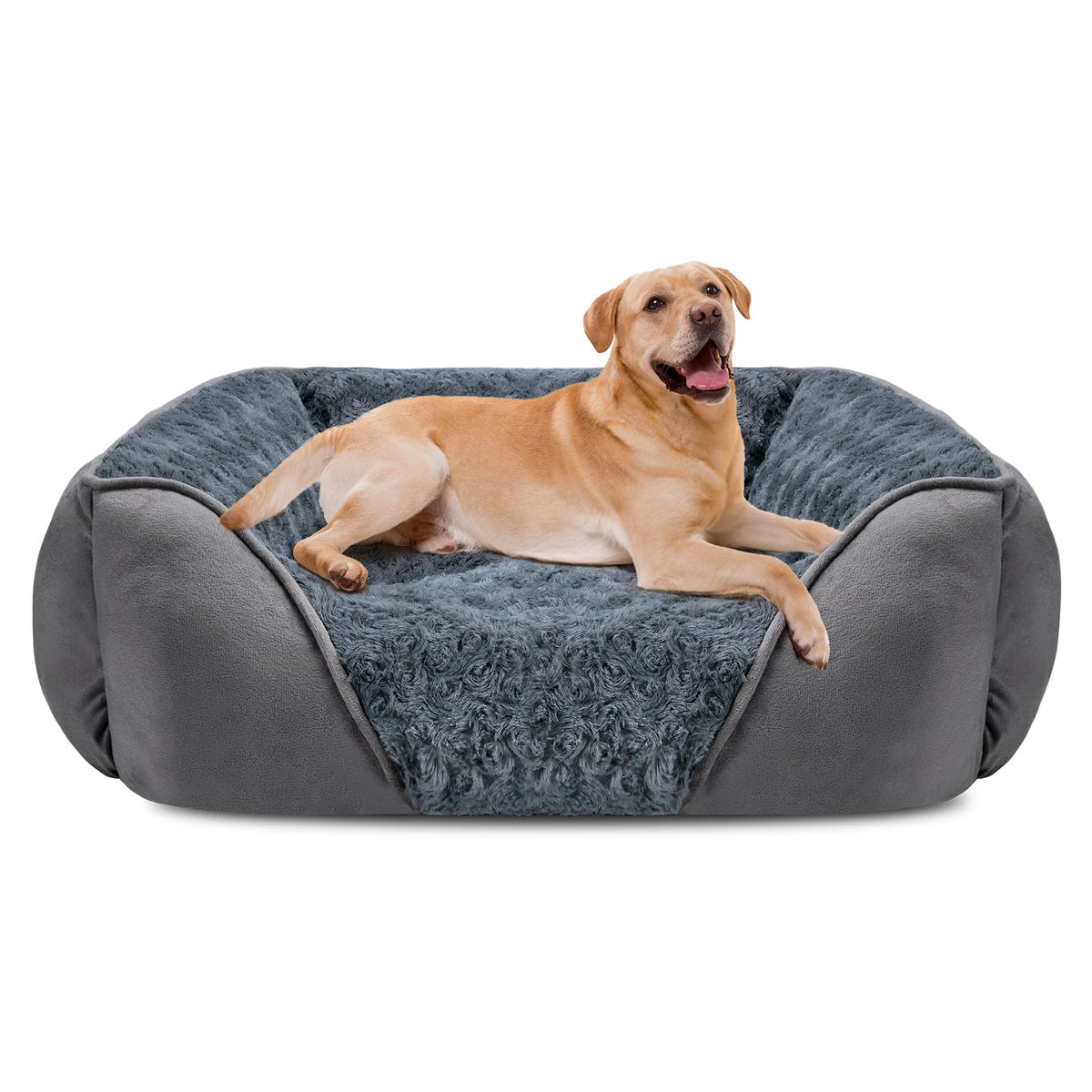 INVENHO Large Rectangle Orthopedic Dog Bed for Medium Small Dogs, Washable Soft Calming Puppy Sleeping Cuddler With Anti-Slip Bottom L(30"x24"x9")