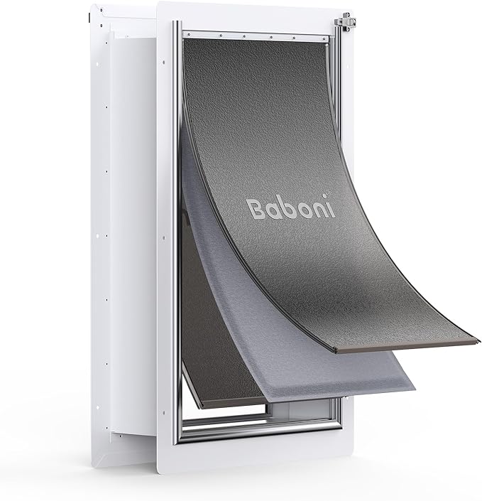 Baboni Pet Door for Wall,3-Flap,Steel Frame and Telescoping Tunnel, Aluminum Lock, Double Flap Dog Door and Cat Door, Strong and Durable (Pets Up to 220 Lb) -X-Large