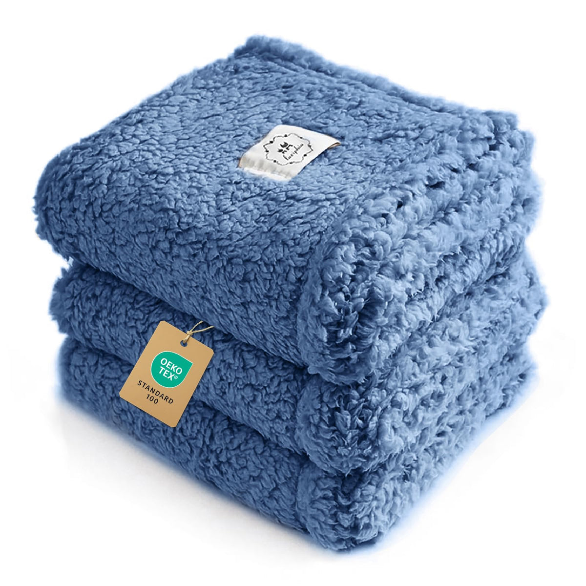 Luciphia 1 Pack 3 Calming Dog Blanket Fluffy Premium Fleece Pet Blankets Soft Sherpa Throw for Dogs Puppy Cat Grey/Beige/HazeBlue Large (41" x31")