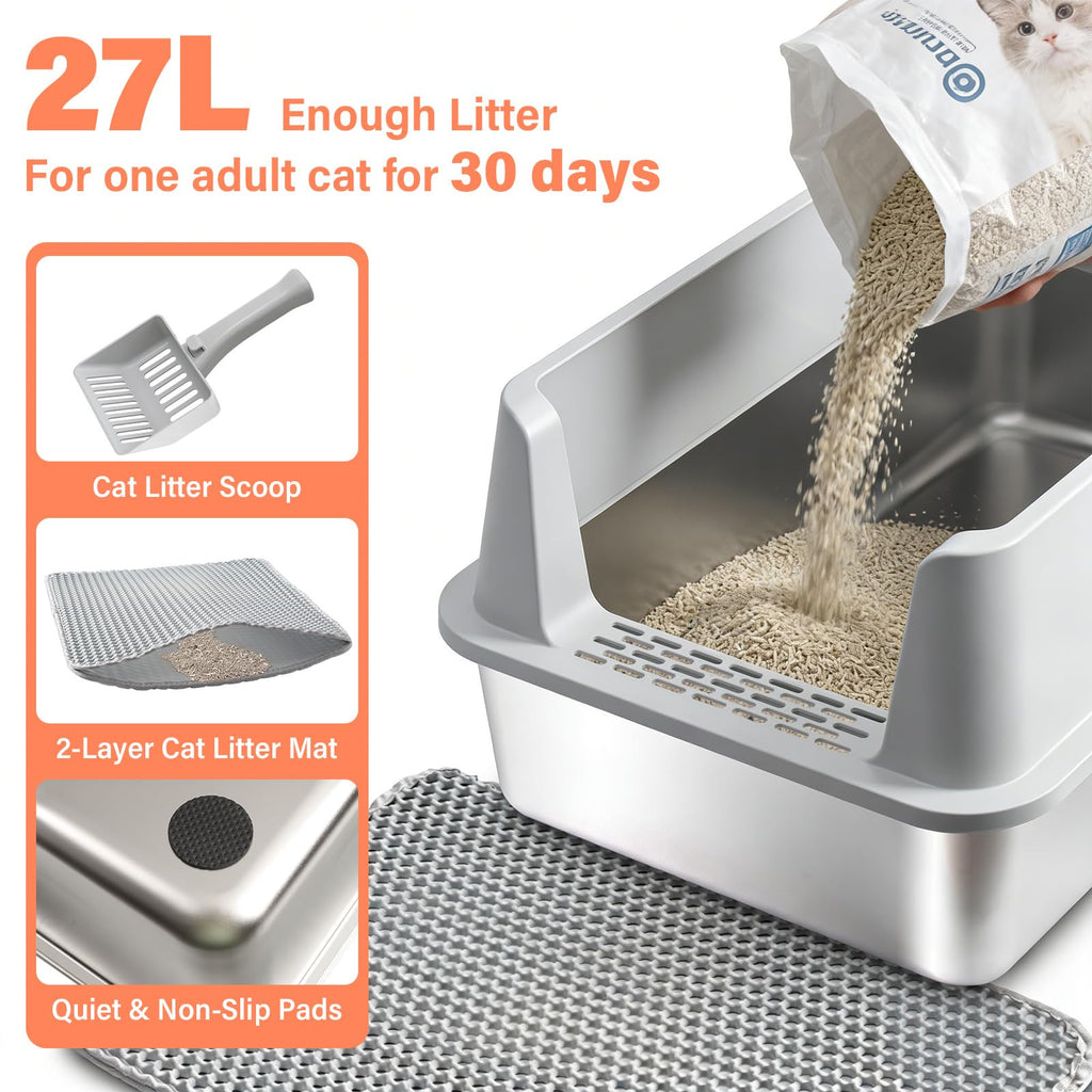 2PACK Stainless Steel Cat Litter Box with Lid, XL Metal Litter Box