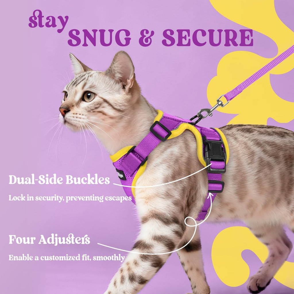 rabbitgoo Cat Harness and Leash Set, Escape Proof Vest, Purple & Yellow