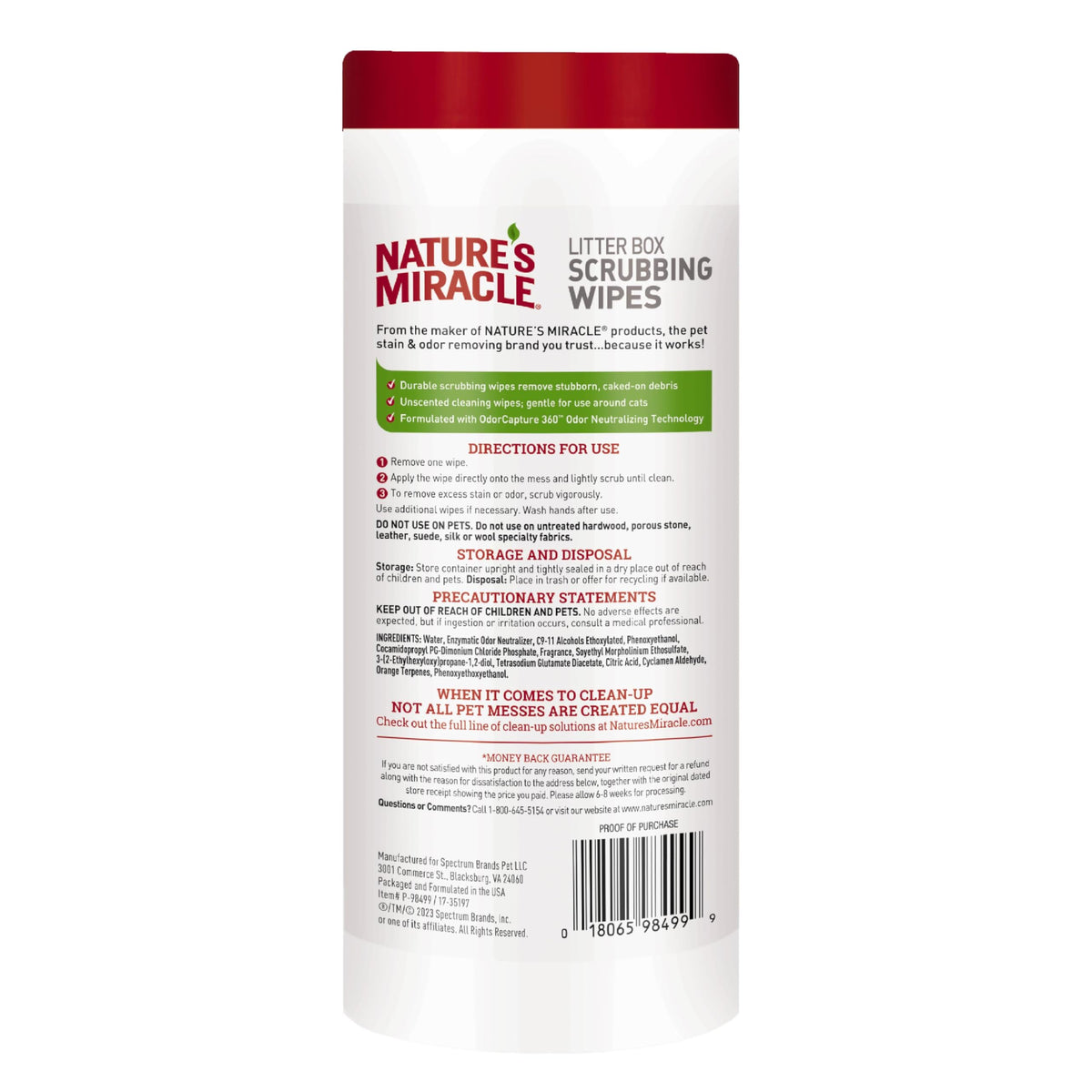 Nature's Miracle Cat Litter Box Scrubbing Wipes, Enzymatic Formula, 30 Ct