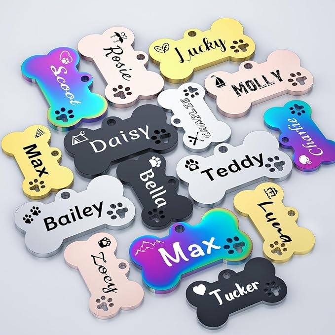Dog Tags Personalized for Pets - YEHANTI Personalized Dog Tags with Lovely Icons, Durable Stainless Steel Pet ID Tags for Small Large Dogs Cats, Custom Dog Name Tags Engraved on Both Sides (Bone)