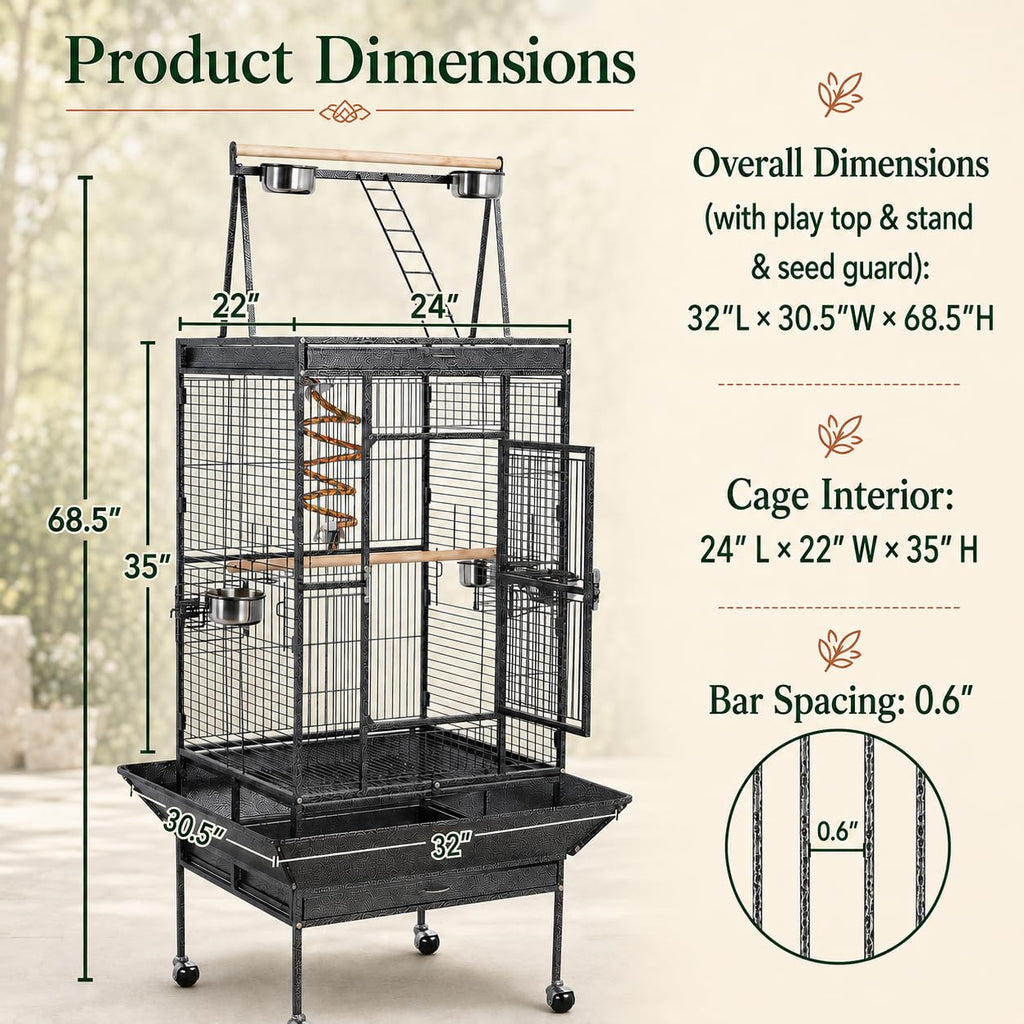 Yaheetech 69" Large Bird Cage, Rolling Parrot Cage for Parakeets Cockatiels