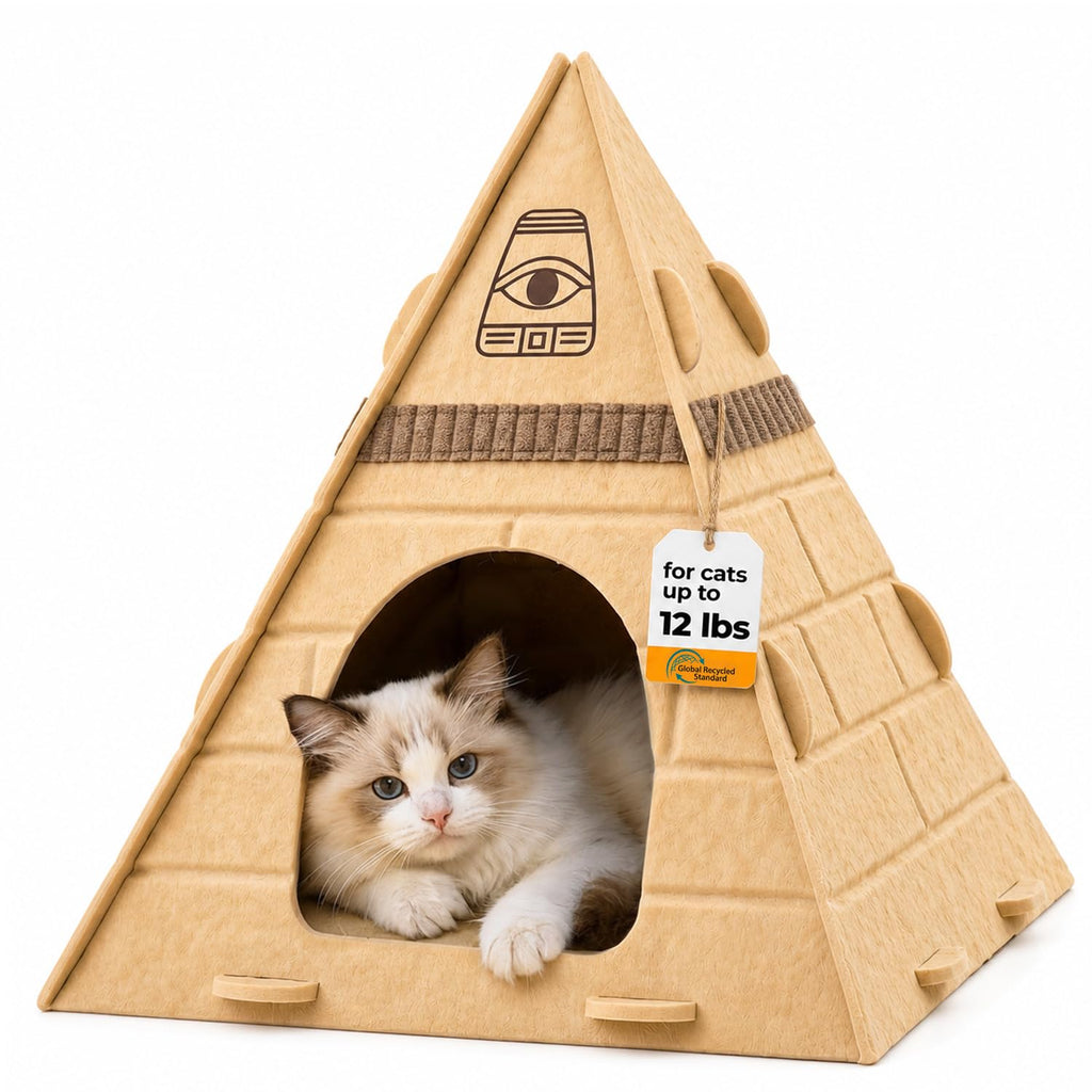 Mellownido Cat Cave, Pyramid Felt Cat Scratch House for Indoor Cats