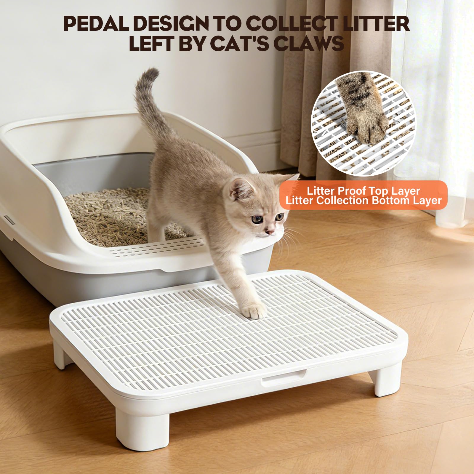 Cat Step Ramp Adjustable Litter Box Step with Filter Function, White