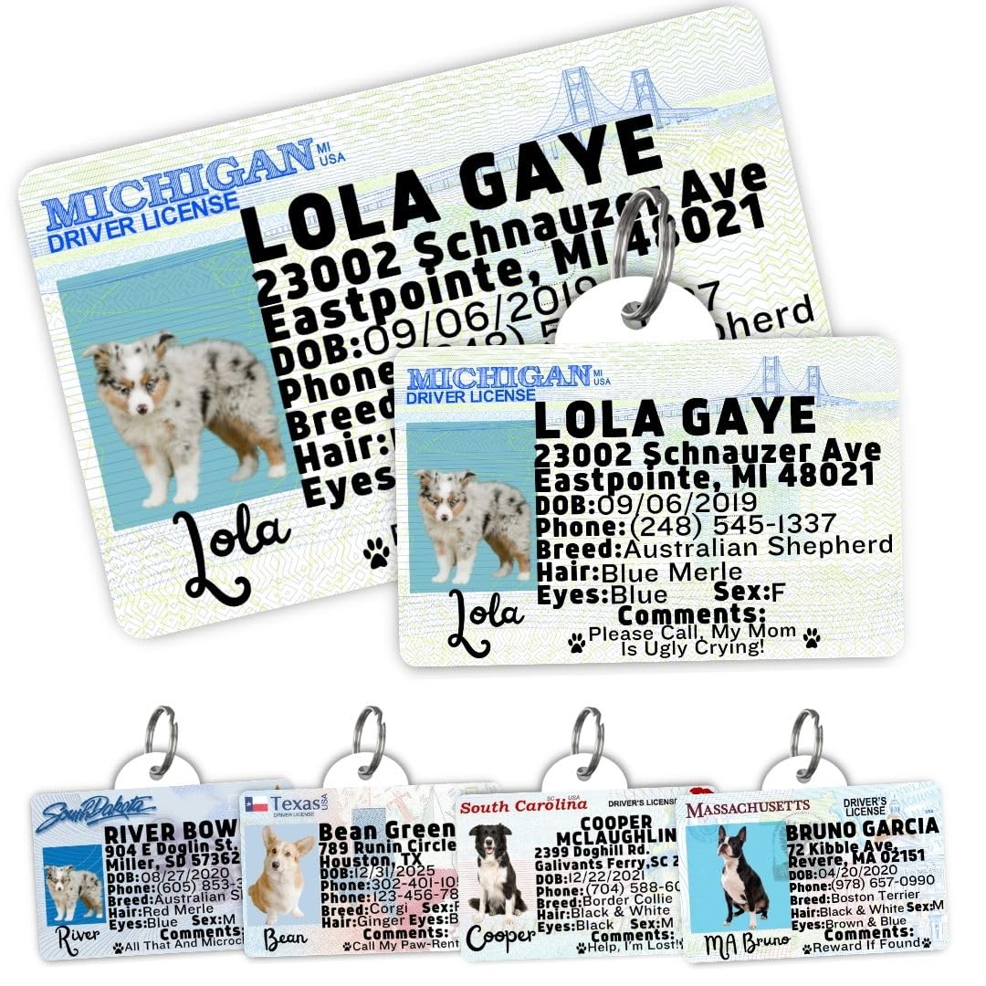 Dog Tags Personalized, Dog ID License Tag for Pets (Arizona, Wallet Card)