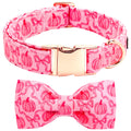 Bobo Rainbow Dog Collar, Pink Pumpkin Print Adjustable Pet Collar Cute Cotton Soft Collars with Bow Tie Fall Metal Buckle Holiday Puppy Collars Boy&Girl Gift for X-Small Dogs