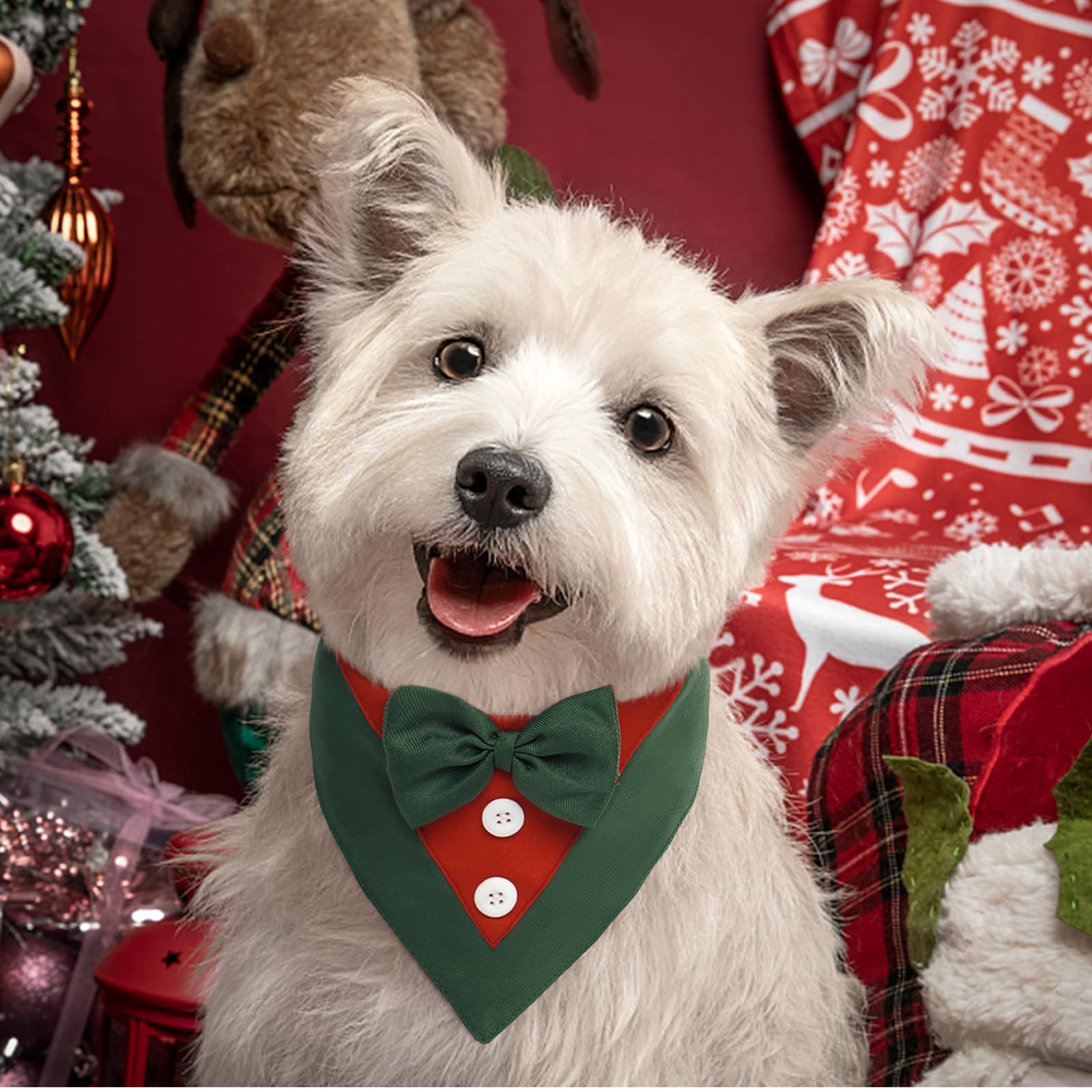 FUAMEY Christmas Dog Bandanas Xmas Holiday Dogs Collar with Bow Tie