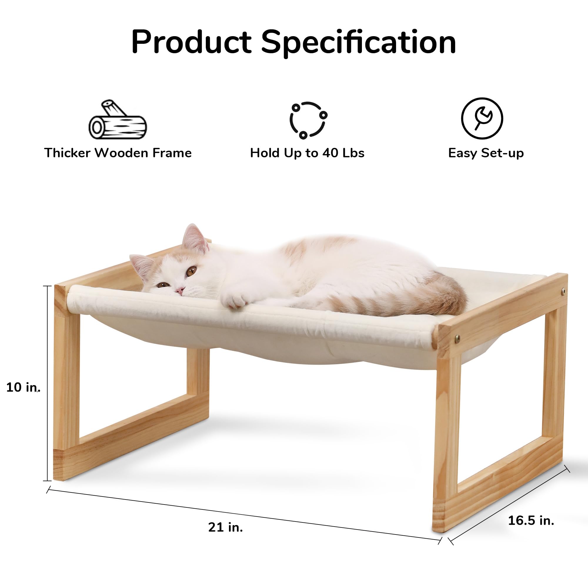FUKUMARU Large Cat Hammock, Raised Dog Bed for Indoor and Outdoor, Washable