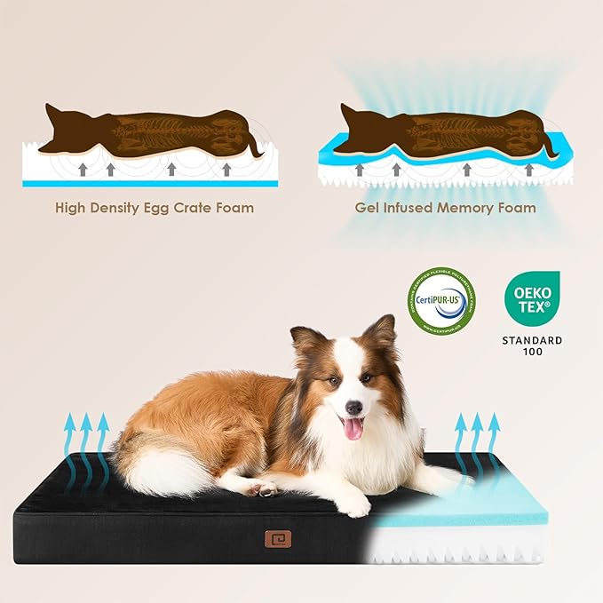EHEYCIGA Waterproof Dog Bed Orthopedic 35"x23", Memory Foam Pet Bed for Larged Size Dogs, Washable Pet Mat with Removable Cover, Black