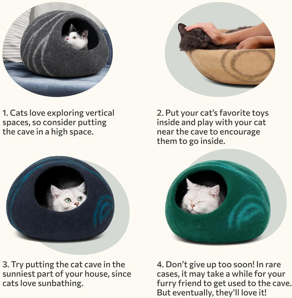 MEOWFIA Cat Cave - Merino Wool Bed for Indoor Cats (Rose Gold, Large)