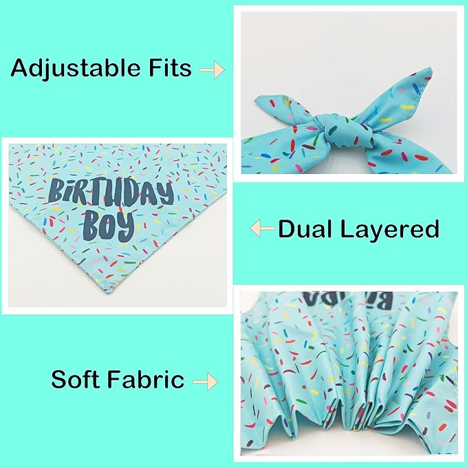 Birthday Boy Dog Bandanas 1 Pack, Blue Birthday Dog Scarfs, HBD Pet Scarves for Birthday Boy Party Bandanas for Medium and Large Dogs (Blue, Large)