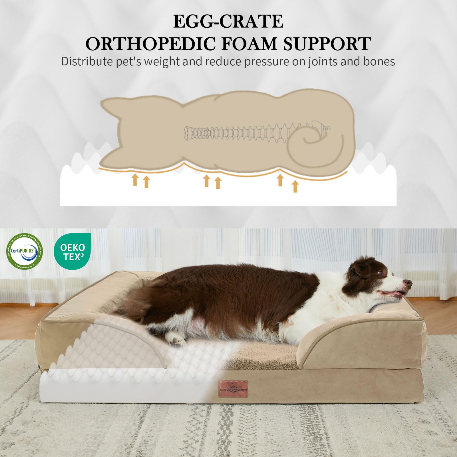 Comfort Expression Waterproof Orthopedic Dog Beds for Extra Large Dog