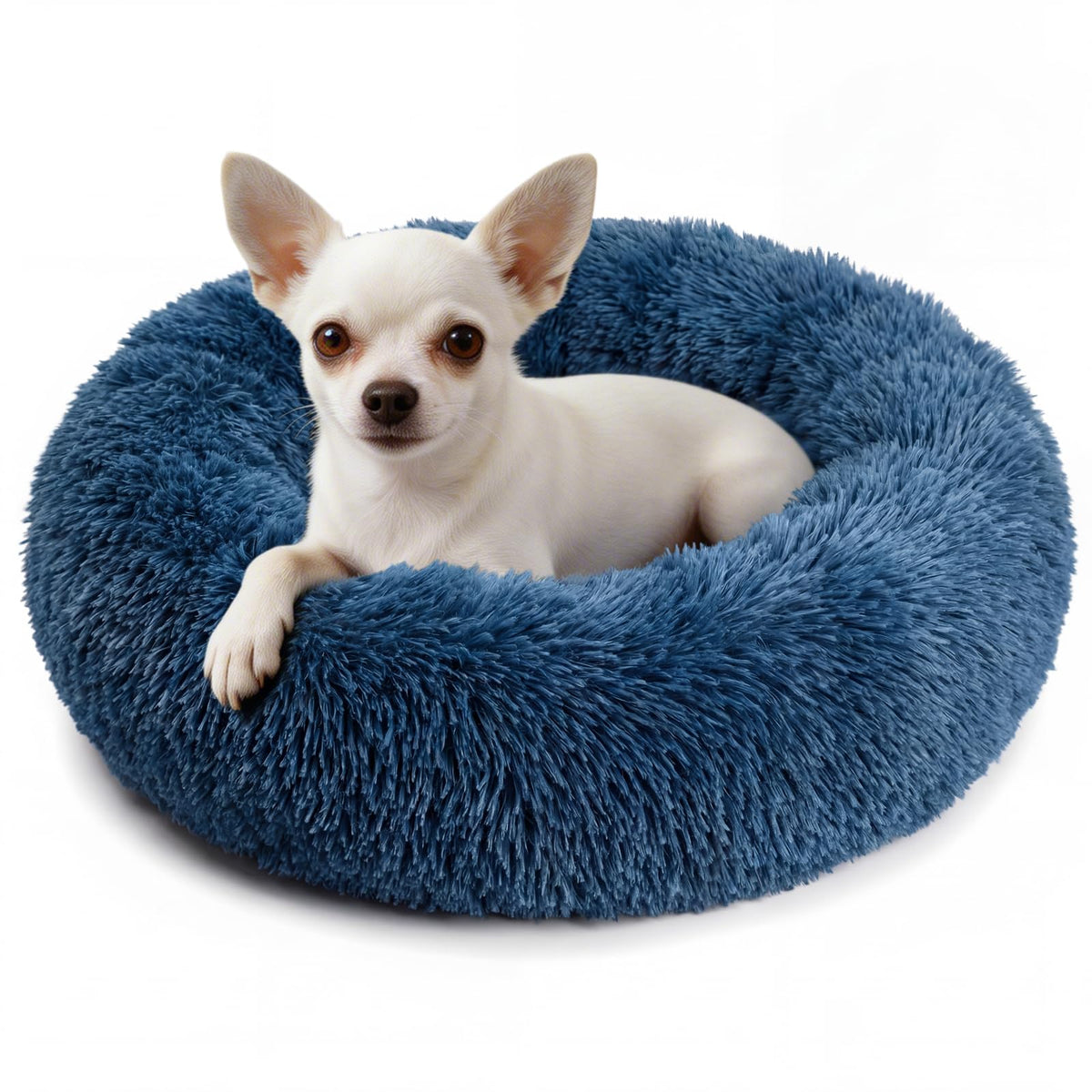 nononfish Round Calming Dog Bed,Plush Donut Pet Bed for Small Dogs