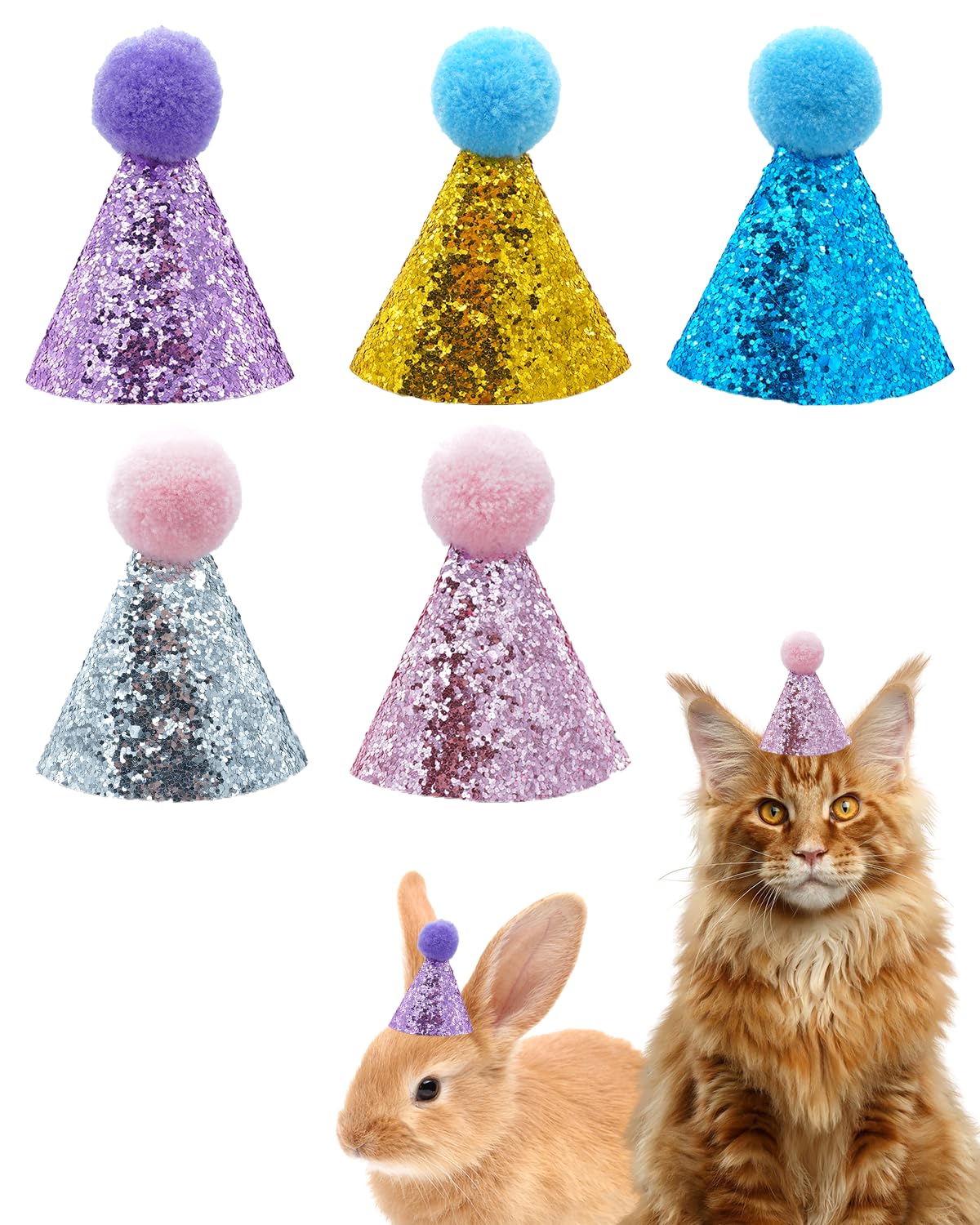 PET SHOW 5 Pack Mini Small Dog Hats Puppy Birthday Party Hats Cats Adjustable Holiday Hats Headband Kitten Hats Pet Grooming Costume Accessories