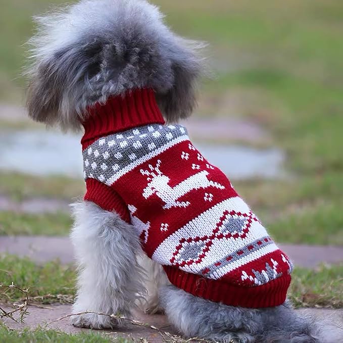 Vehomy Dog Christmas Sweaters Pet Winter Knitwear Xmas Clothes Classic Warm Coats Reindeer Snowflake Argyle Sweater for Kitty Puppy Cat-L