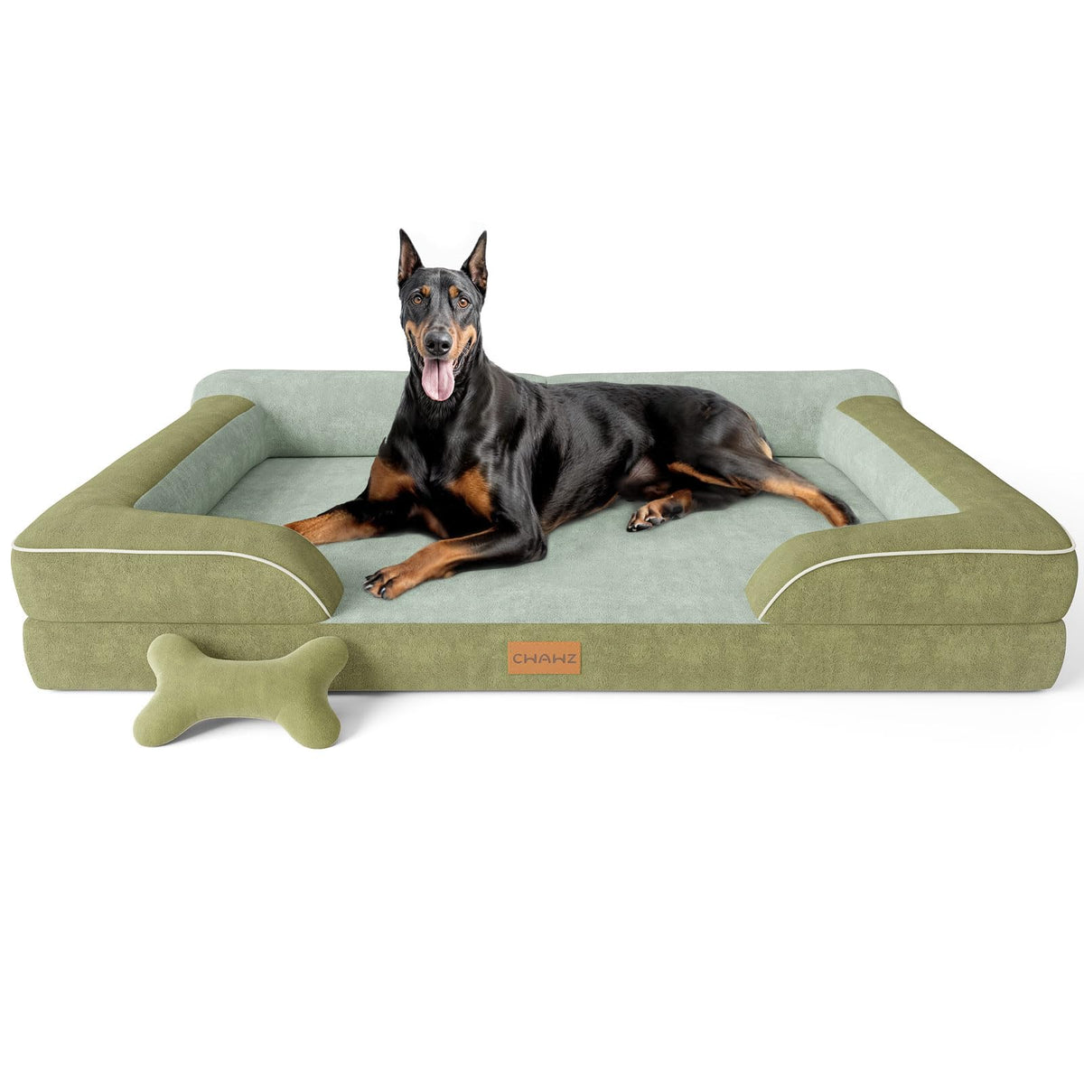 CWAWZ Extra Large Dog Bed, Orthopedic Dog Beds with Cooling Gel Memory Foam, Waterproof XL Pet Bed with Removable Washable Cover, 42" Pet Sofa Couch Dutch Velvet with Bone Toy, Brown