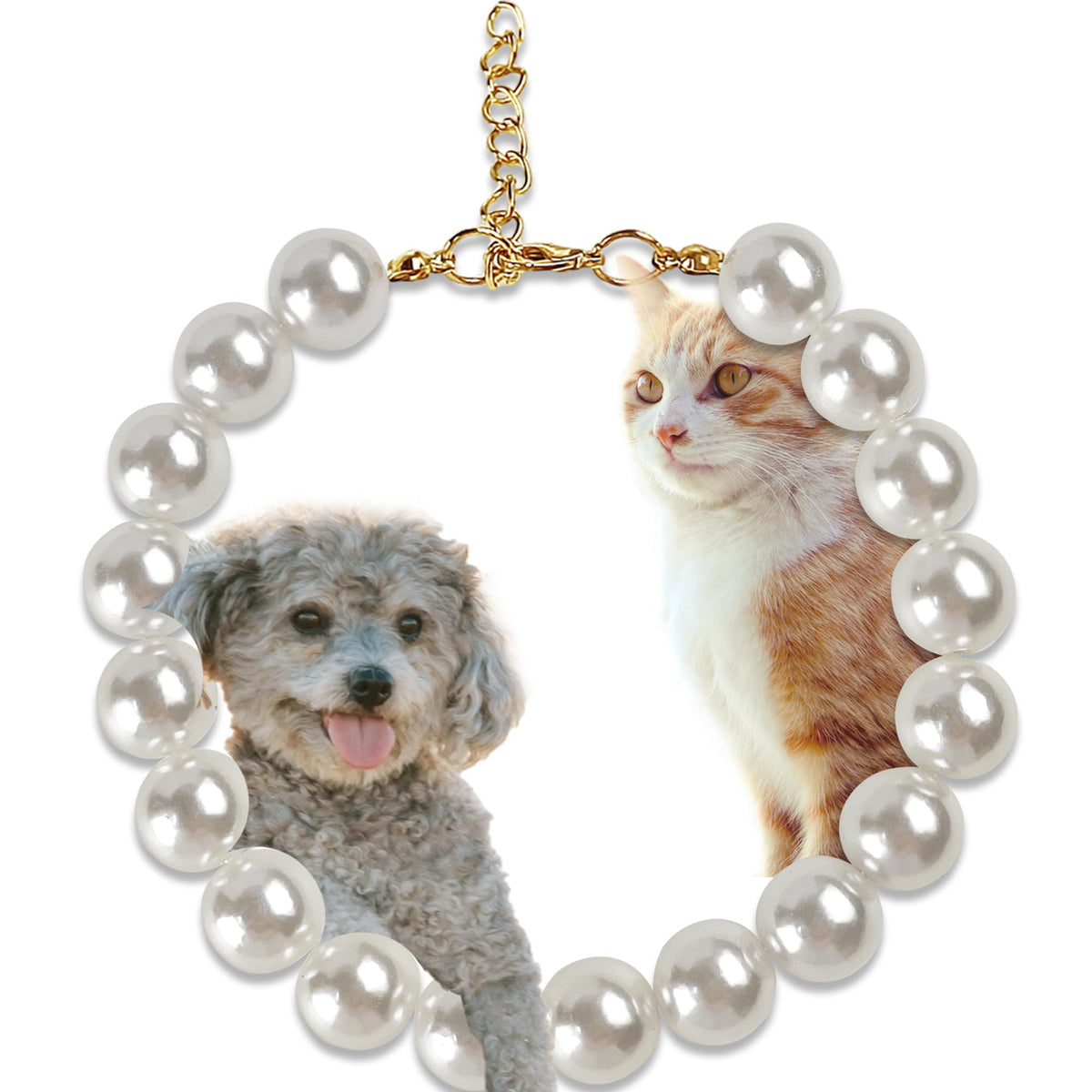 MLUOVI Chunky Pearl Dog Collar Large Breed (0.55 Inch), Adjustable Dog Necklace, Beaded Dog Collar Imitation White Pearls, Elegant Dog Jewelry Suit for Medium Large Dog 18.9"-21.4" Inner Circumference