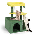 VINGLI Cat Tree, 27 inch Small Cat Tower with Scratching Post and Pad, Cat Condo for Indoor Kittens Padded Top Bed, Cats Indoor Activity Center (Yellow & Green)