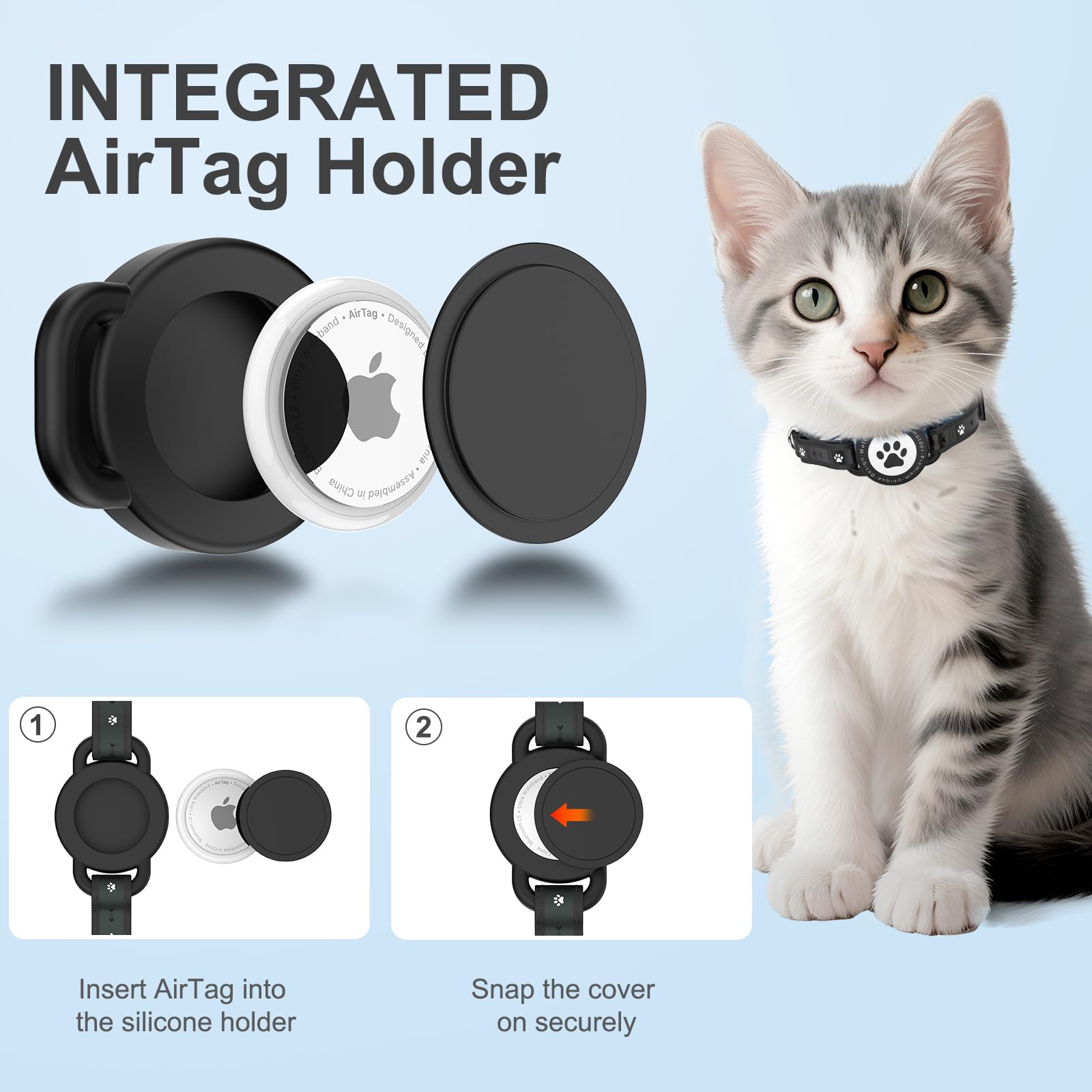 Airtag Cat Collar Breakaway, Reflective Cat Collar with AirTag Holder