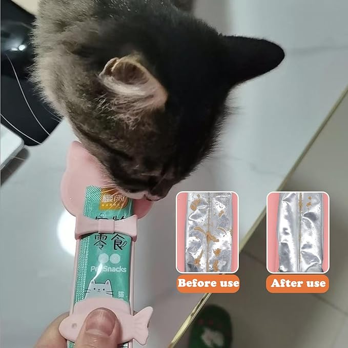 Cat Treat Spoon & 3 Pcs Can Lids | Cat Strip Feeder Squeeze for Liquid Snack | Universal Silicone Pet Can Covers BPA Free | Waste-Free Lickable Treat Feeder(Pink)
