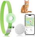 GPS Tracker for Cats, Cat Tracker, Compatible with Apple Find My App (Only iOS), No Monthly Fee, Waterproof, Breakaway Collar Included(White Tracker, Green Cat Collar)