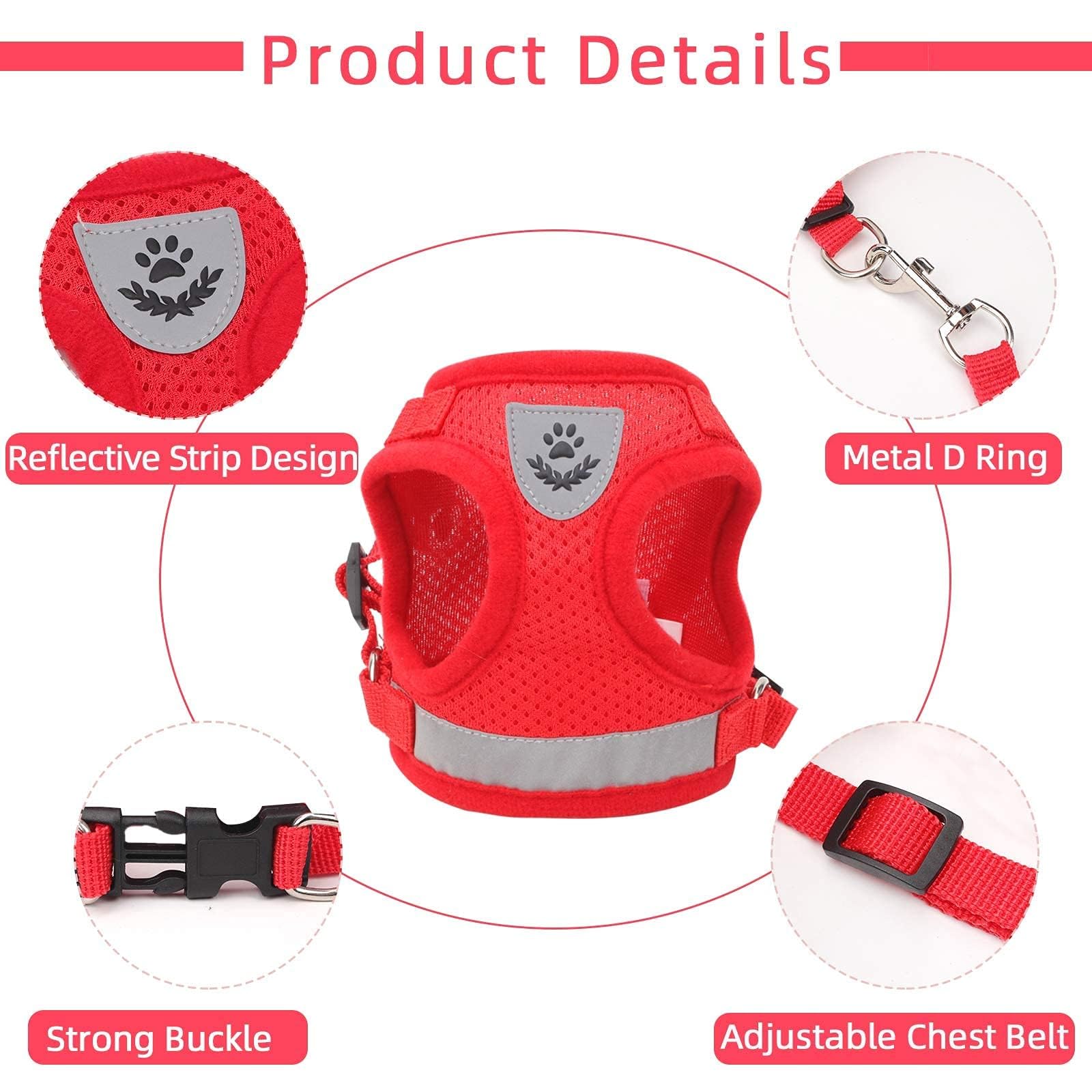 NCMAMA Cat Vest Harness and Leash Set, Escape Proof Kitten Harness Red XS