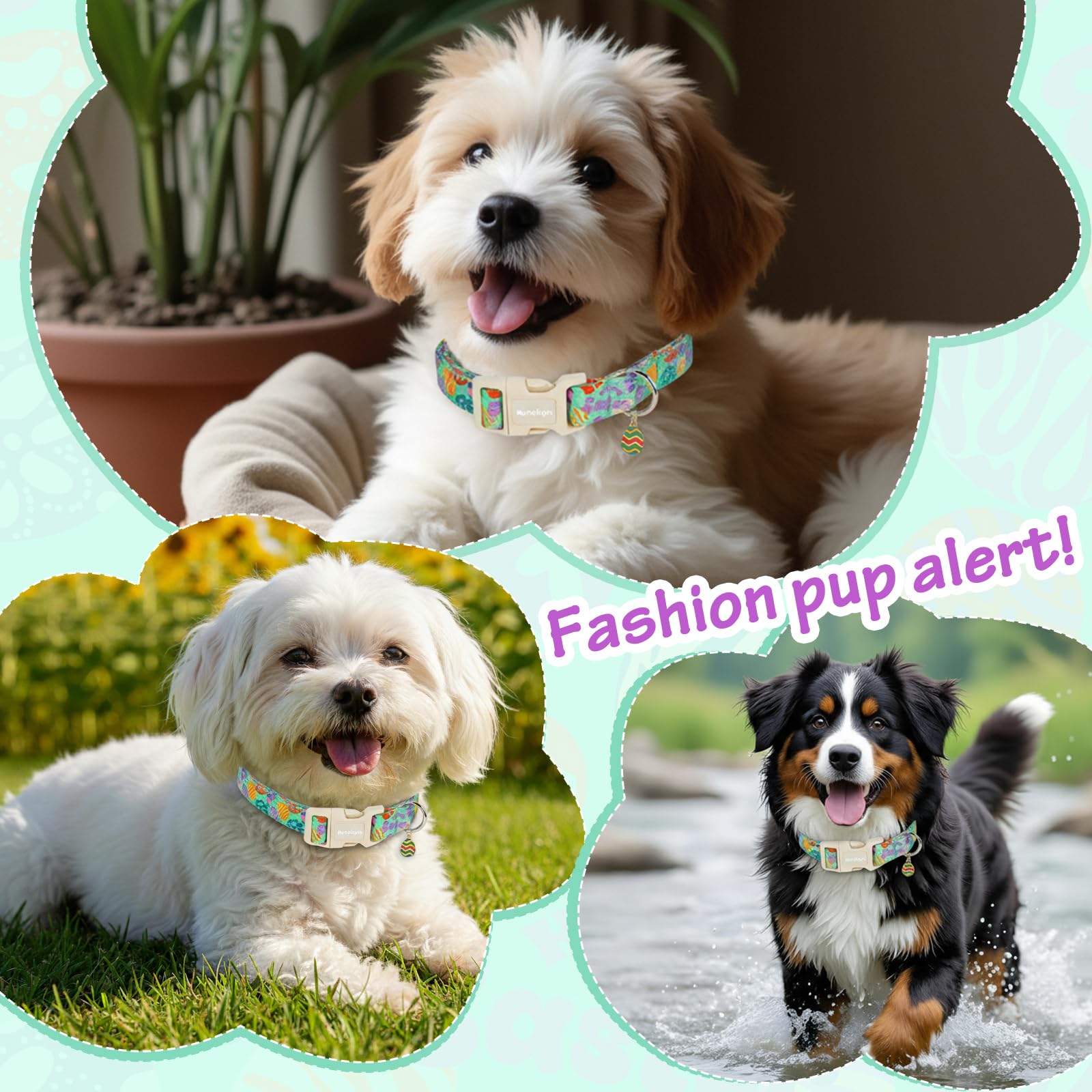 Astdogio Easter Dog Collar for Large Dogs, Adjustable Green Large Dog Collar with Colorful Eggs Pattern, Cute Easter Dog Collars Girl Boy Collar for Dogs -L
