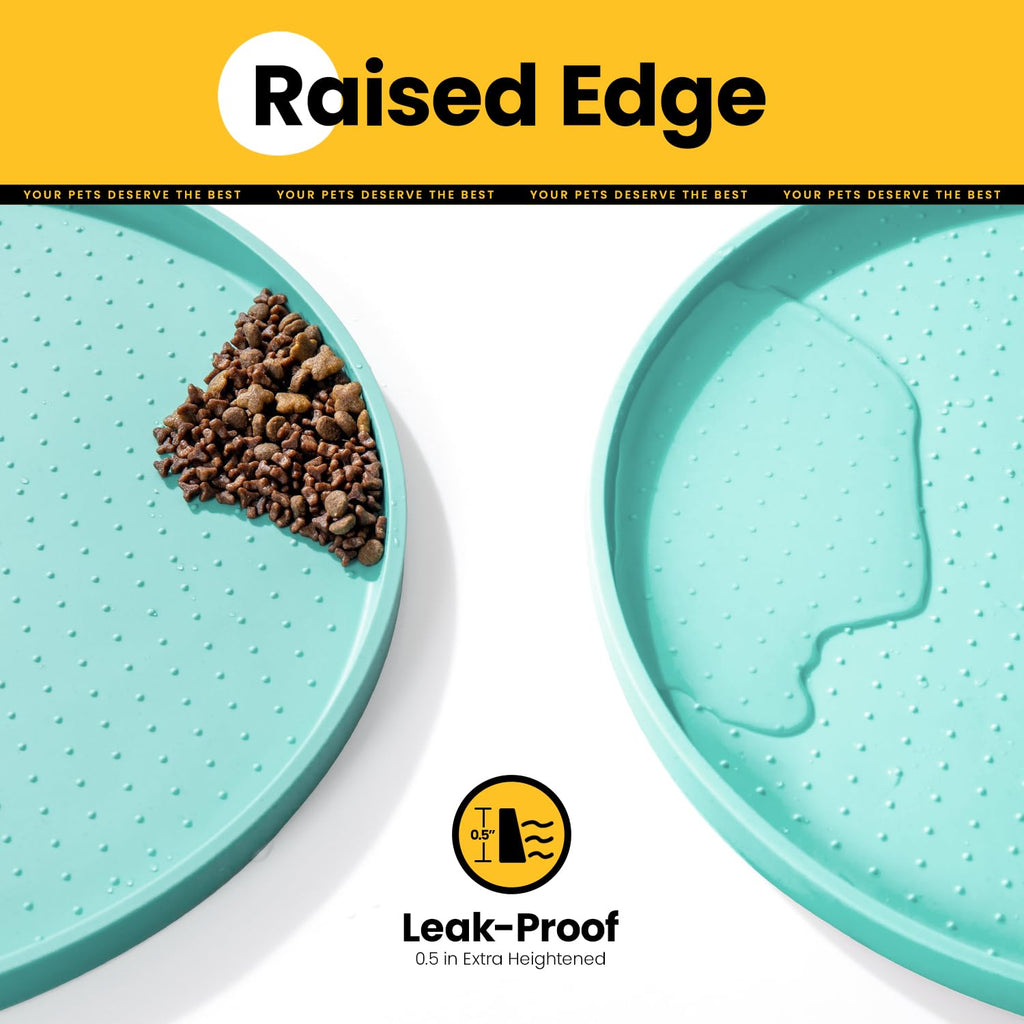 Conlun Dog Food Mat,Raised Edges Pet Food Mats for Spill Containment,BPA-Free Silicone Cat Dog Feeding Mat for Floor Waterproof,Rubber Pet Placemats for Food and Water Bowls 1/2 Inch