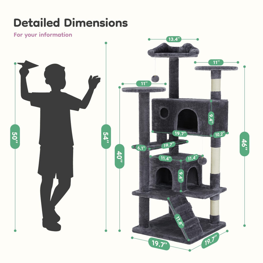 DUMOS 54 Inch Cat Tree Tower with Scratching Posts, Indoor Use