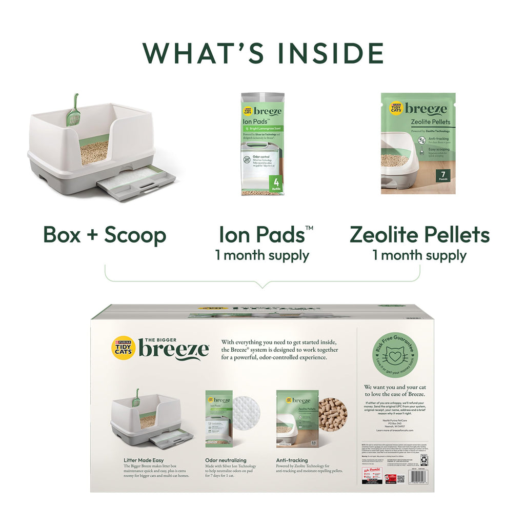 Purina Tidy Cats Breeze Litter Box System Kit with Pellet Cat Litter, XL Litter Box and Litter Box Pads